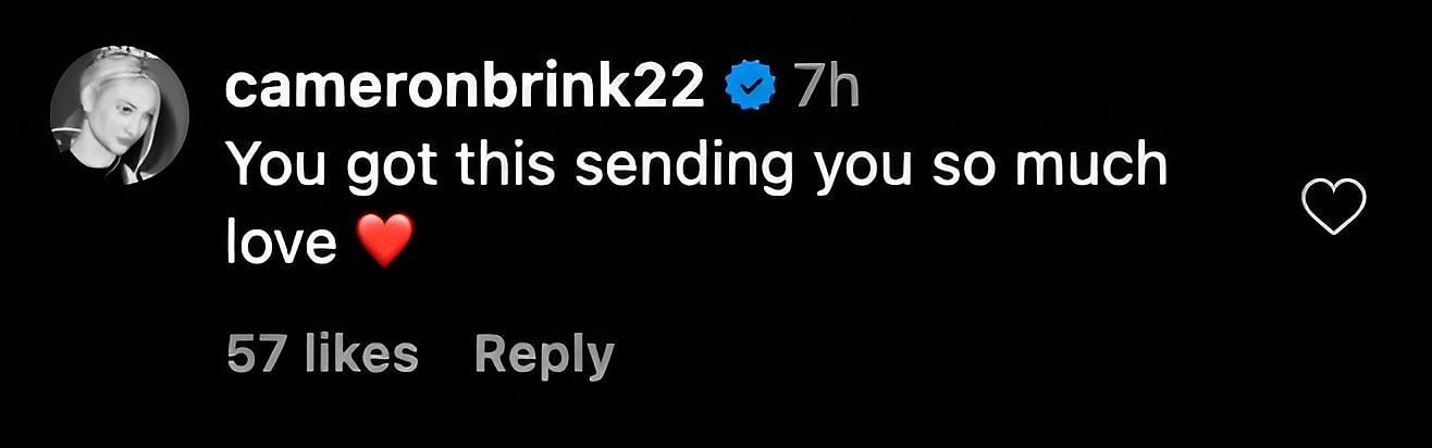 Cameron Brink's Instagram comment